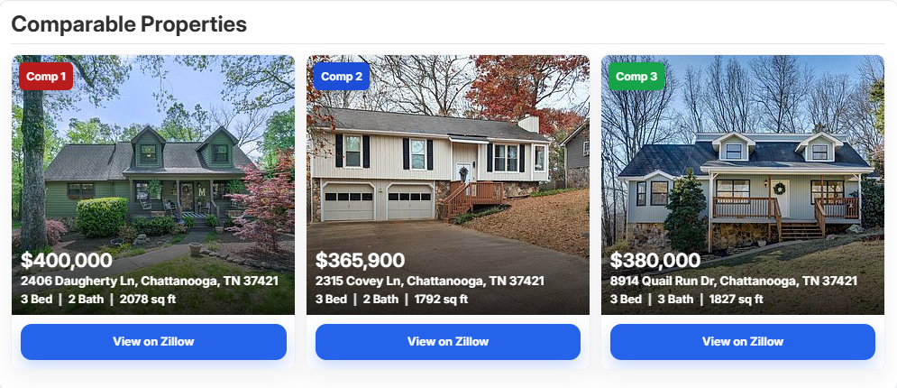 Comparable properties preview